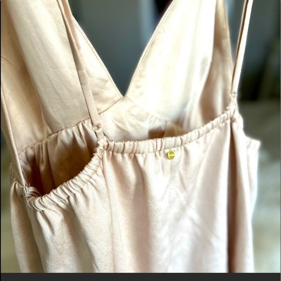 Anthropologie Harlyn Nude Satin Babydoll A-Line Mini Dress Large Size L - Picture 5 of 11